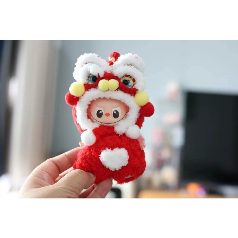 10.5cm Labubu 4.0 Red Lion Dance Jumpsuit Doll Clothes For Love Series Pin Accessories