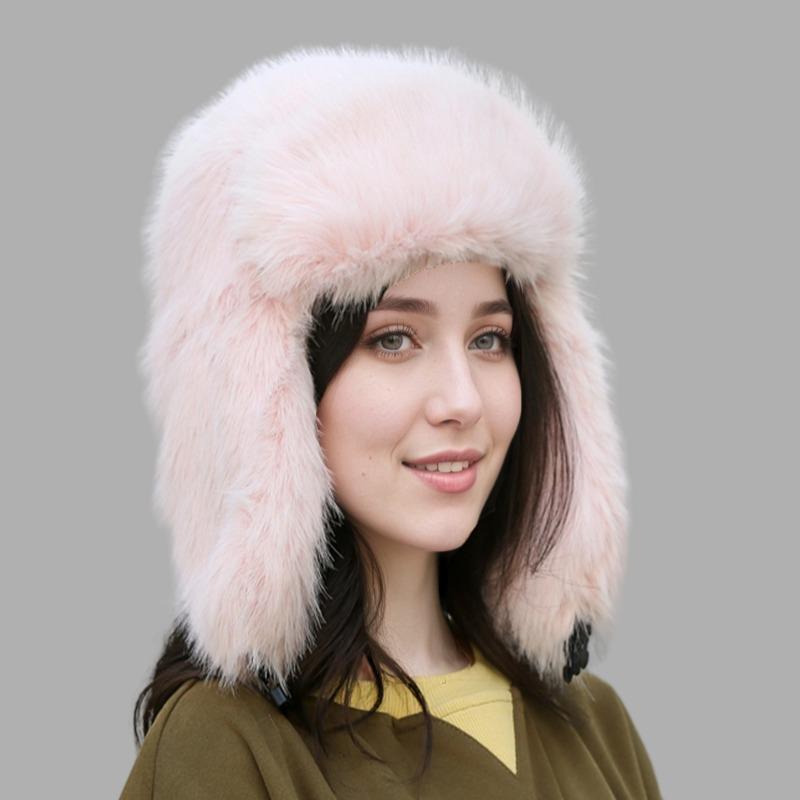 Hairy women's winter imitation leather straw hat thickened plush hat, ear protection, warm hat, windproof and cold-proof hat