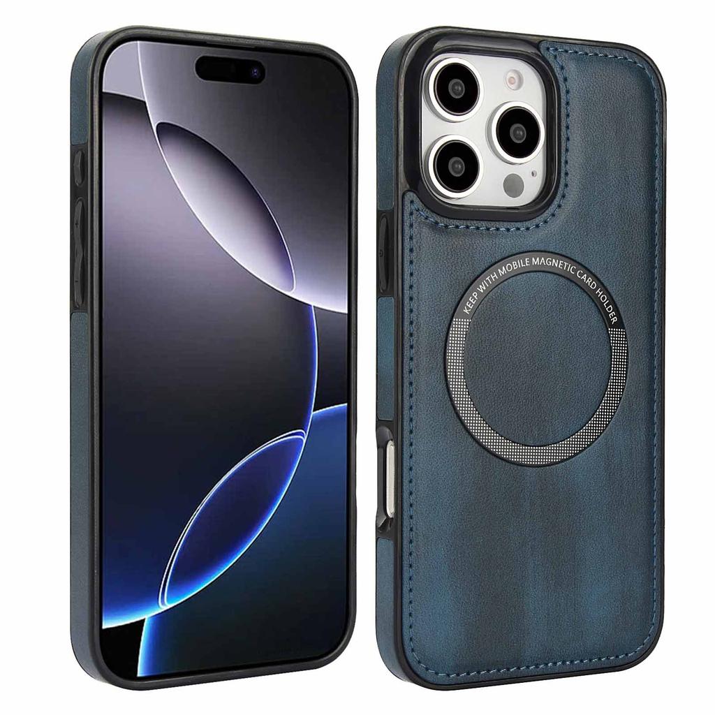 Applicable To iPhone17 Mobile Phone Case 16Pro Calf Pattern Wireless Charging Magnetic Suction Anti-drop Protective Case Samsung S25 Leather Case