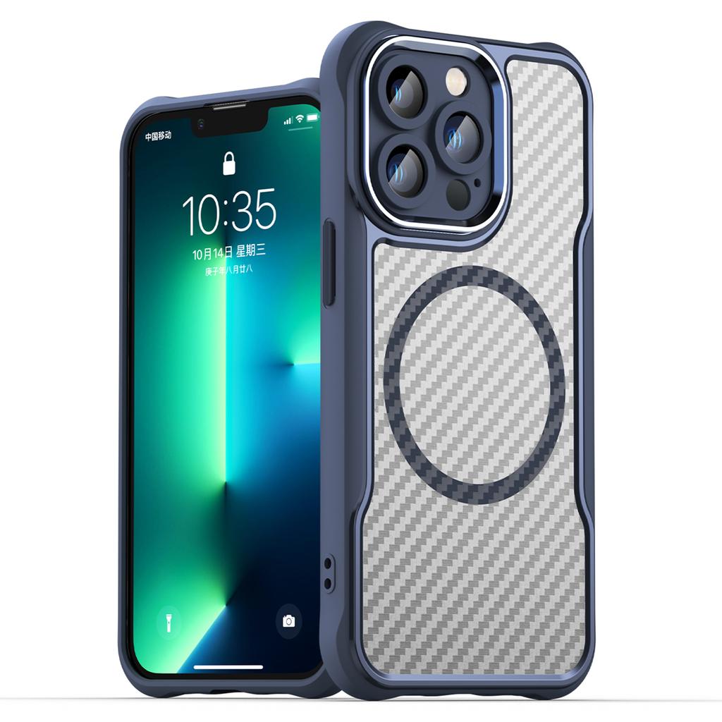 For iPhone 13 Pro Max Case TPU+PC Phone Cover Compatible with Magsafe Carbon Fiber