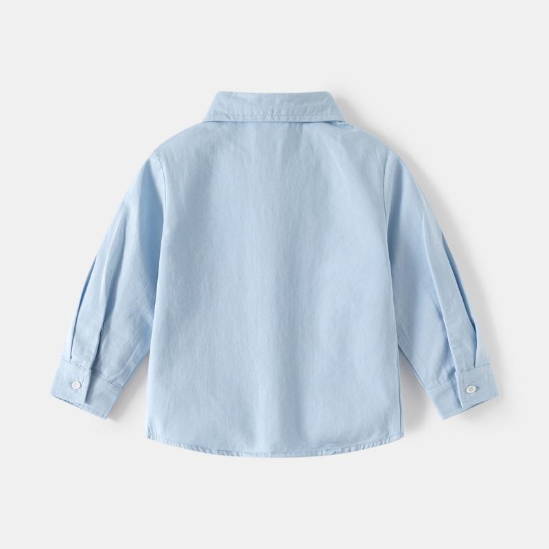 2025 autumn Boys long-sleeved shirt 2025 new baby striped embroidered shirt Korean version loose shirt