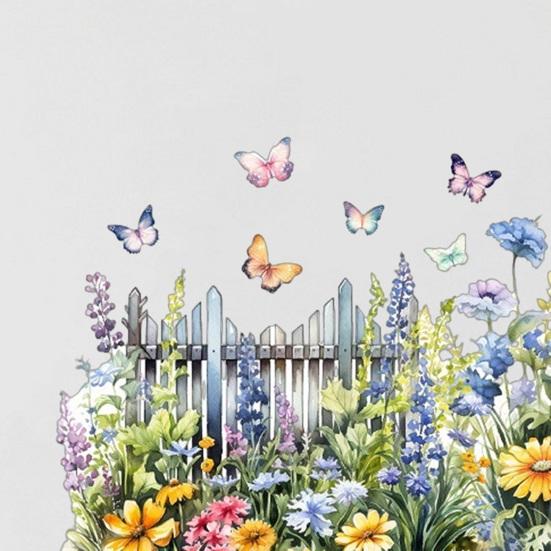 Wildflower Fence Wall Sticker Colorful Wall Murals Butterfly Floral Removable Peel And Stick Decals