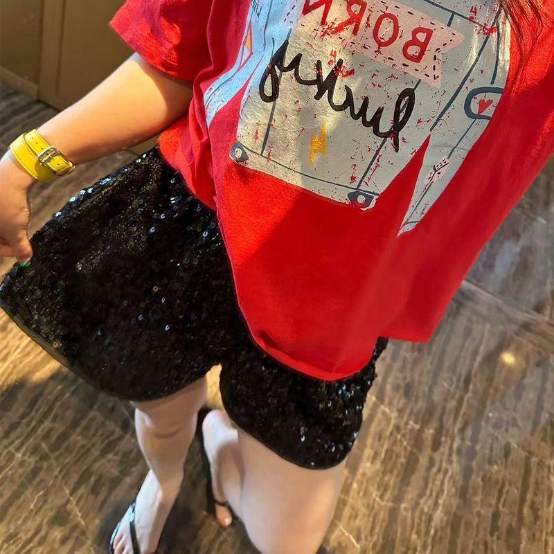 

Модные брюки большого размера с высокой талией, свободные, на резинке, сексуальные, с блестками, блестящие шорты, легко сочетаются, повседневные, горячие шорты, лето Black XL