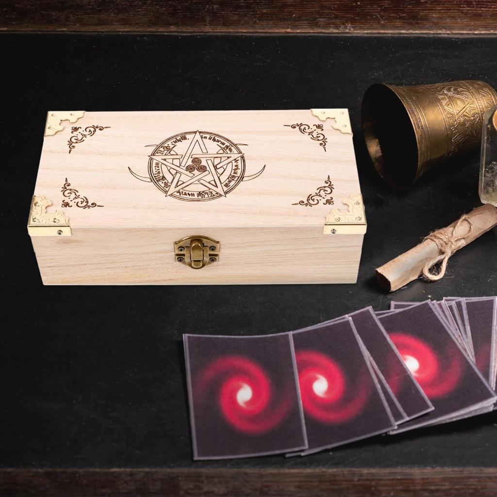ERINGOGO Wooden Tarot Box with Large Pentagram and Card Stylish Accessory for Tarot Enthusiasts Capacity, Design, Storage,