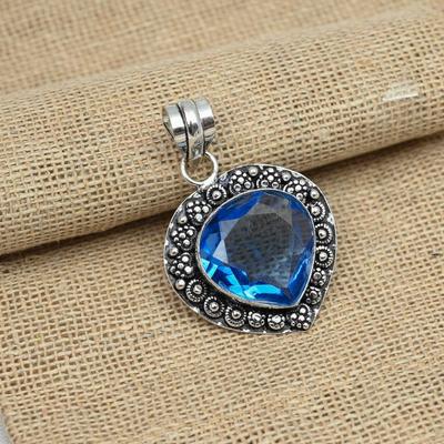 Topaze bleue pierre précieuse en argent Sterling 925, pendentif fait à la main, bijoux cadeaux de mariage