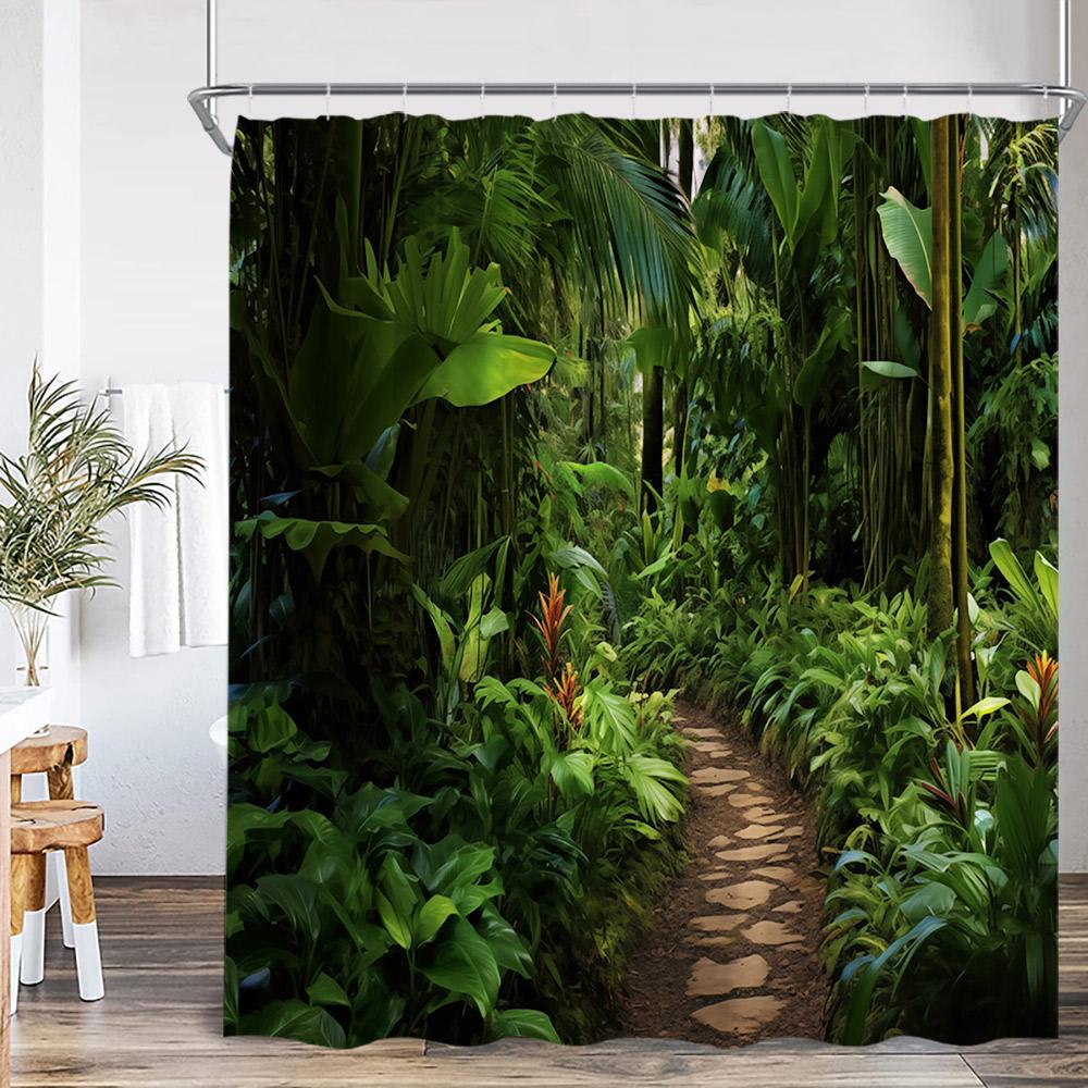 Nature Landscape Showewer Curtains Forest Green Plant Trees Bathroom Curtain Polyester Fabric Bath Decor for Home
