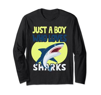 Just a Boy Who Loves Sharks Jungen Kleinkinder Kinder Hai-Liebhaber Langarm-T-Shirt