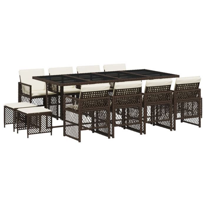 VidaXL Garden Dining Set with Cushions 13 Pcs Brown Rattan, Outdoor Dining Set, Dining Furniture of 3210801