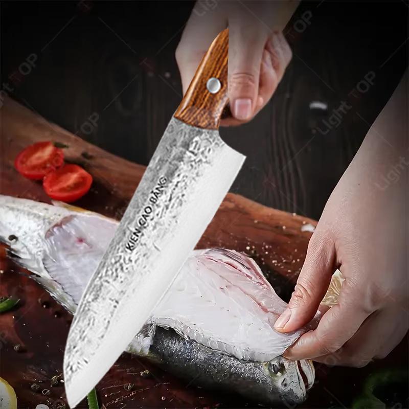 Professional Kitchen Knives Set Japanese Santouku Knife Fish Slicing Utility Knife Meat Cleaver Chef Knife Wooden Handle
