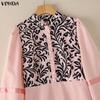 VONDA Elegant Women Puff Sleeve Print Patchwork Casual Loose Maxi Dress