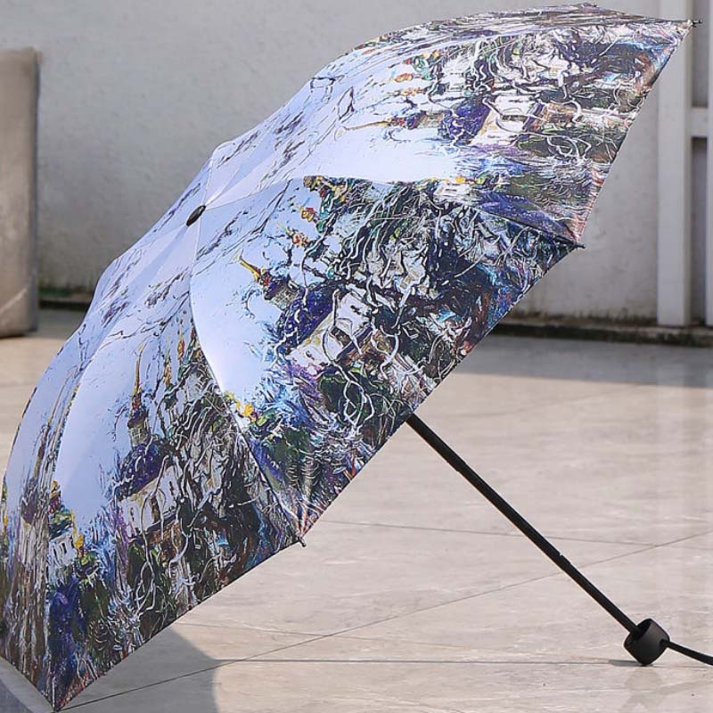 Floral Style Multi-color Sunny Paraply vanntett svart lim Anti-ultrafiolett solskjerm