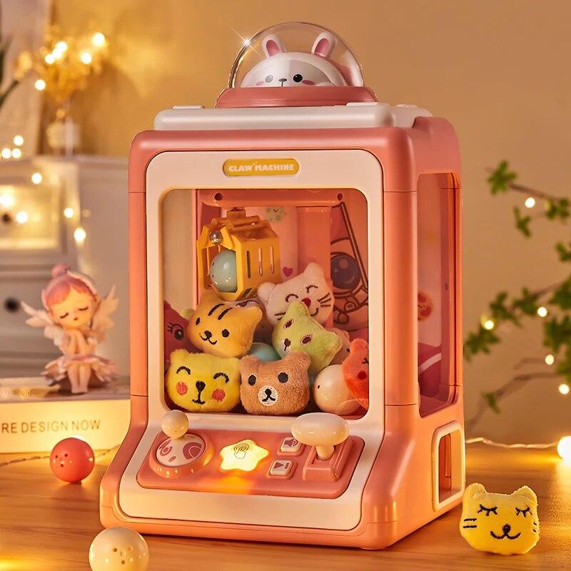 Automatic Doll Machine Plaything For Kids Small Cute Animation Coin Operated Play Game Claw Crane Machines With Light Music Kids Toys
