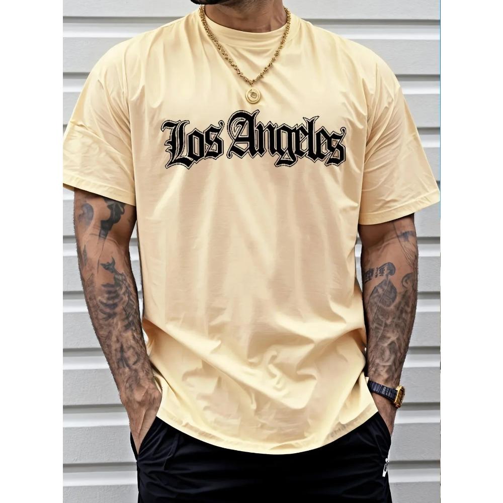 Men's Summer Fashion Los Angeles Letter Printed Pattern Breathable Round Neck T-shirt Outdoor Casual Sports Top