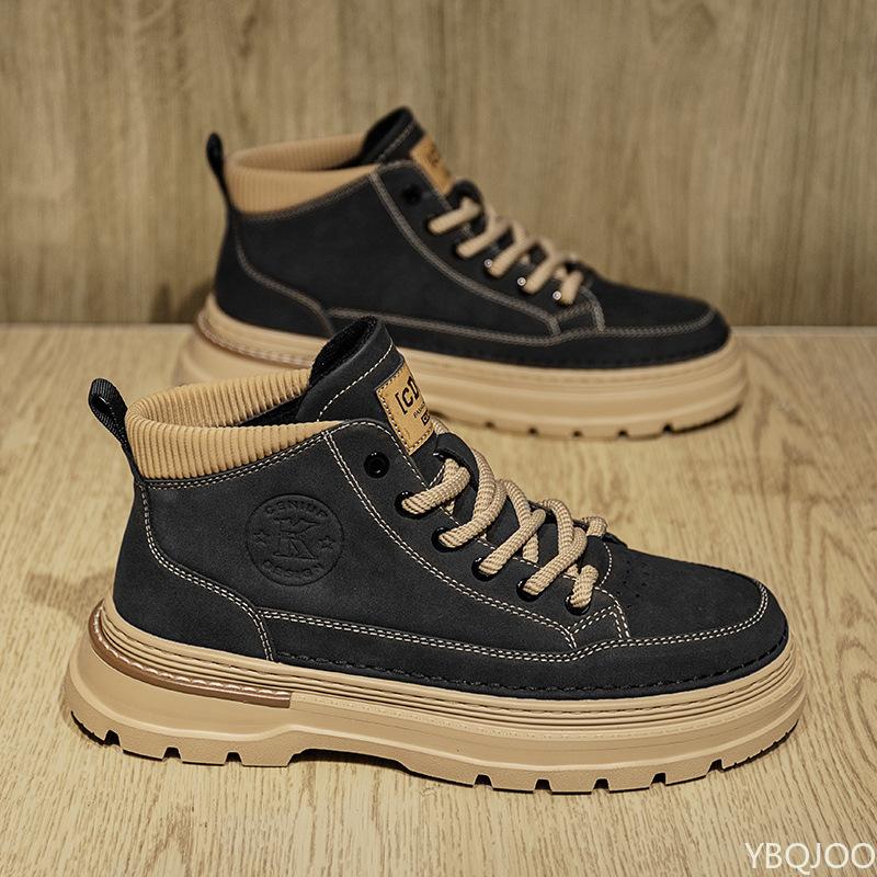 Fashion Men's new autumn breathable retro casual boots black high top workwear simple comfortable anti slip wear-resistant men's shoes