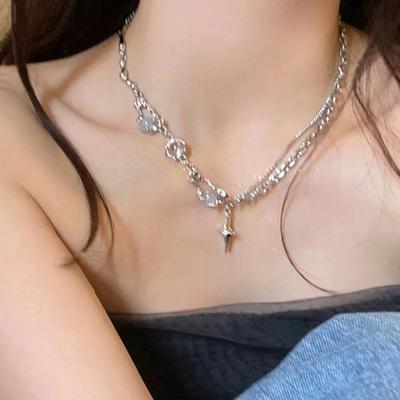 White Moonlight Cross Zircon Necklace Women's Summer Sweet and Cool Spice Girls Style Accessories Niche Design Versatile Clavicle Chain