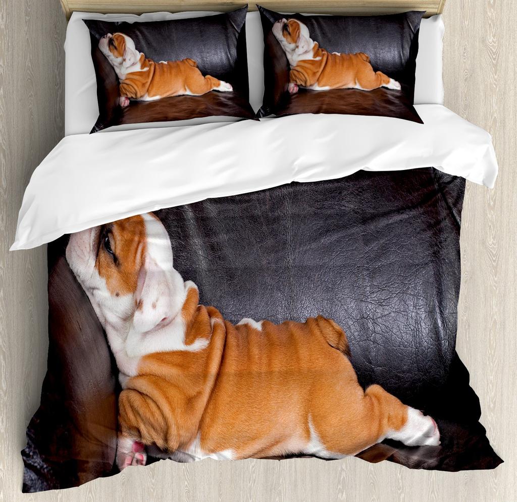 English Bulldog Duvet Cover Sad And Tired Bulldog European Pure Breed Animal Room Home Decorative 3 Piece Bedding For Kid Women