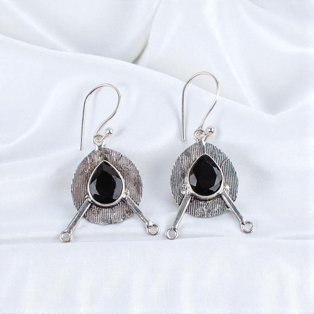 Black Onyx Gemstone 925 Sterling Silver Jewelry Handmade Women Earrings 1.86" EE-78-14