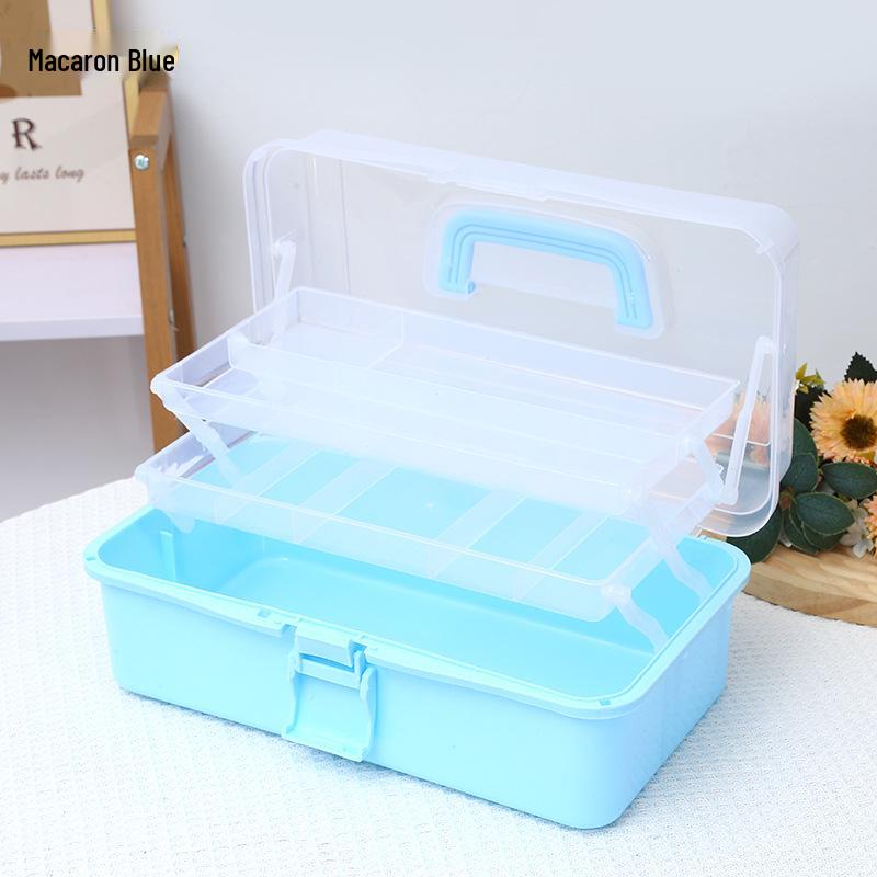 Durchsichtige Kunststoff-Dreischicht-Faltaufbewahrungsbox für Kunst, Nägel, Eisenwaren, Make-up und Schreibwaren