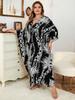 EDOLYNSA Black Kaftan Women's Hot Selling Long Dress Robe Chinese Knot Auspicious Knot V-neck Beach Wear Batwing Sleeve Homewear Q1297