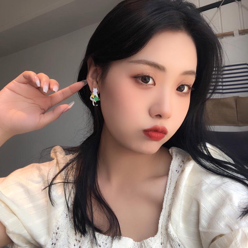 Korean Sweet Style Flower & Cat Stud Earrings