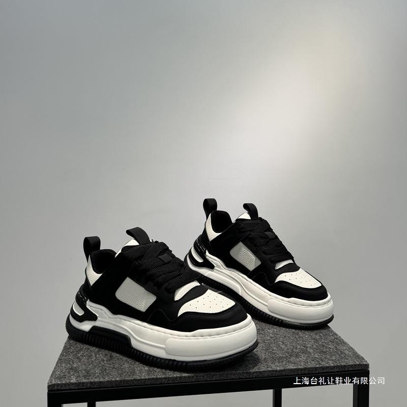 Little White Shoes Men's New Platform Bread Shoes Low-top Lace-up Sports and Leisure Shoes Trendy Versatile Height-increasing Shoes