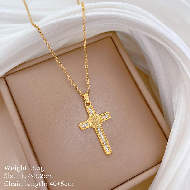 Foreign Trade Portrait Copper Micro-Inlaid Necklace Combination Female Real Gold Electroplated Exquisite Collarbone Chain