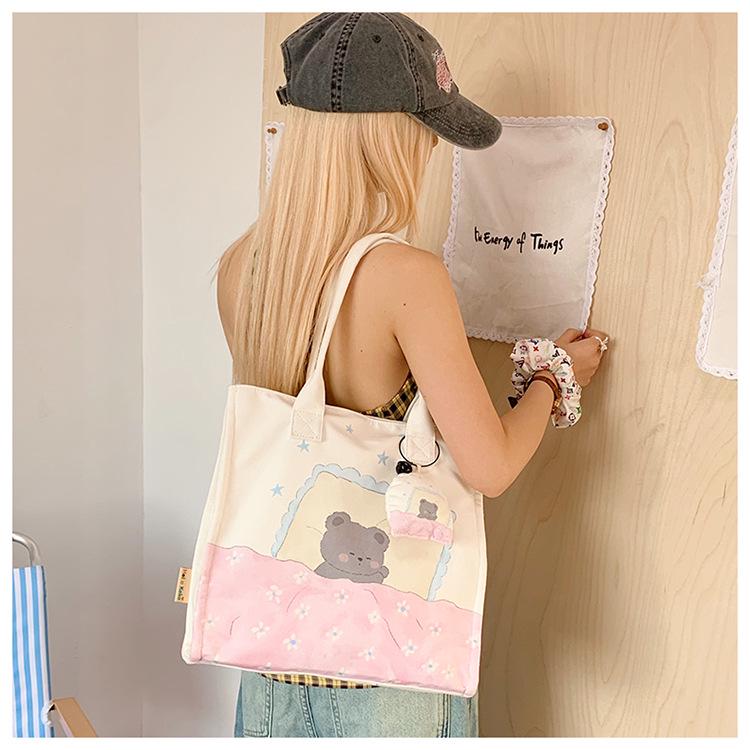 Large Capacity Japanese Korean Style Cute Graffiti Canvas Crossbody Bag for Students