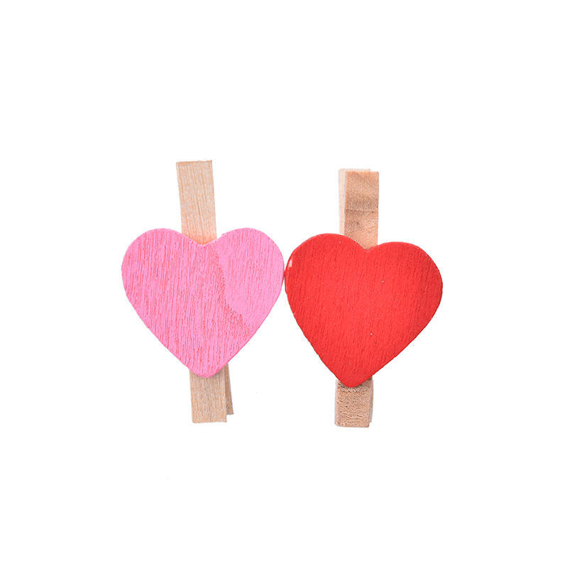 20Pcs Mini Cute Heart Wooden Pegs Photo Clips Room Wedding Craft Decor