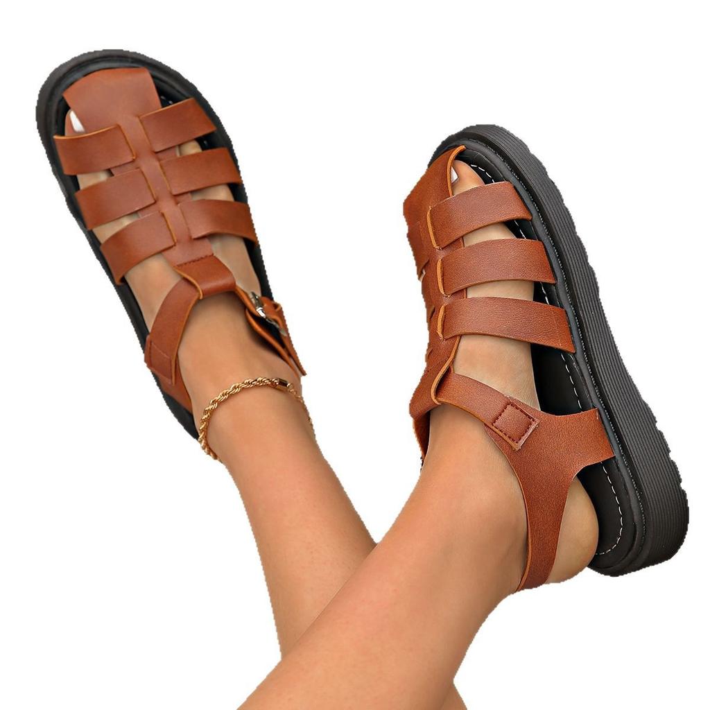 Sandals women's spring and summer new Baotou empty woven women's sandals fashionable large size flat sandals