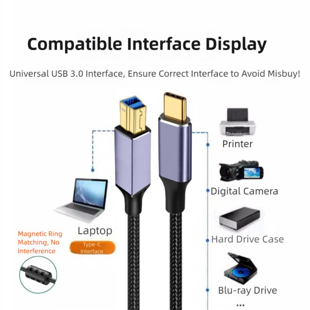 Male To Male Type-C Printer Cable Braided Nylon Scanner Wire for Epson/HP/Canon External Hard Drive