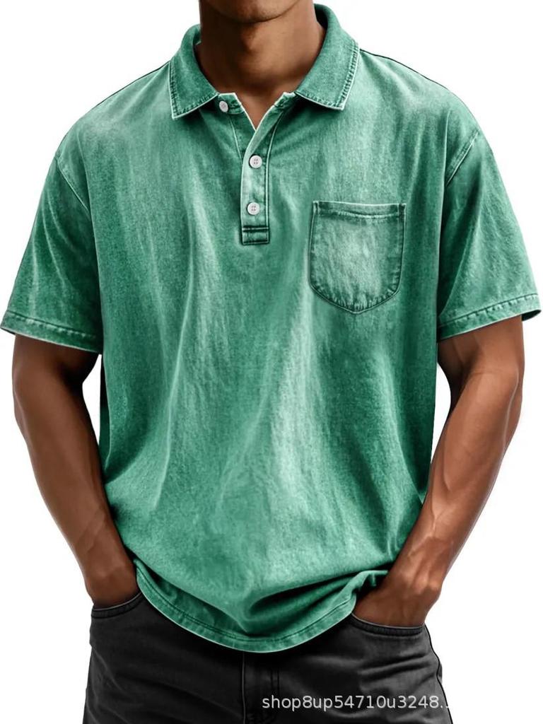 Men's Pure Cotton Casual Button-Down Polo Shirt (Short-Sleeve, Versatile)