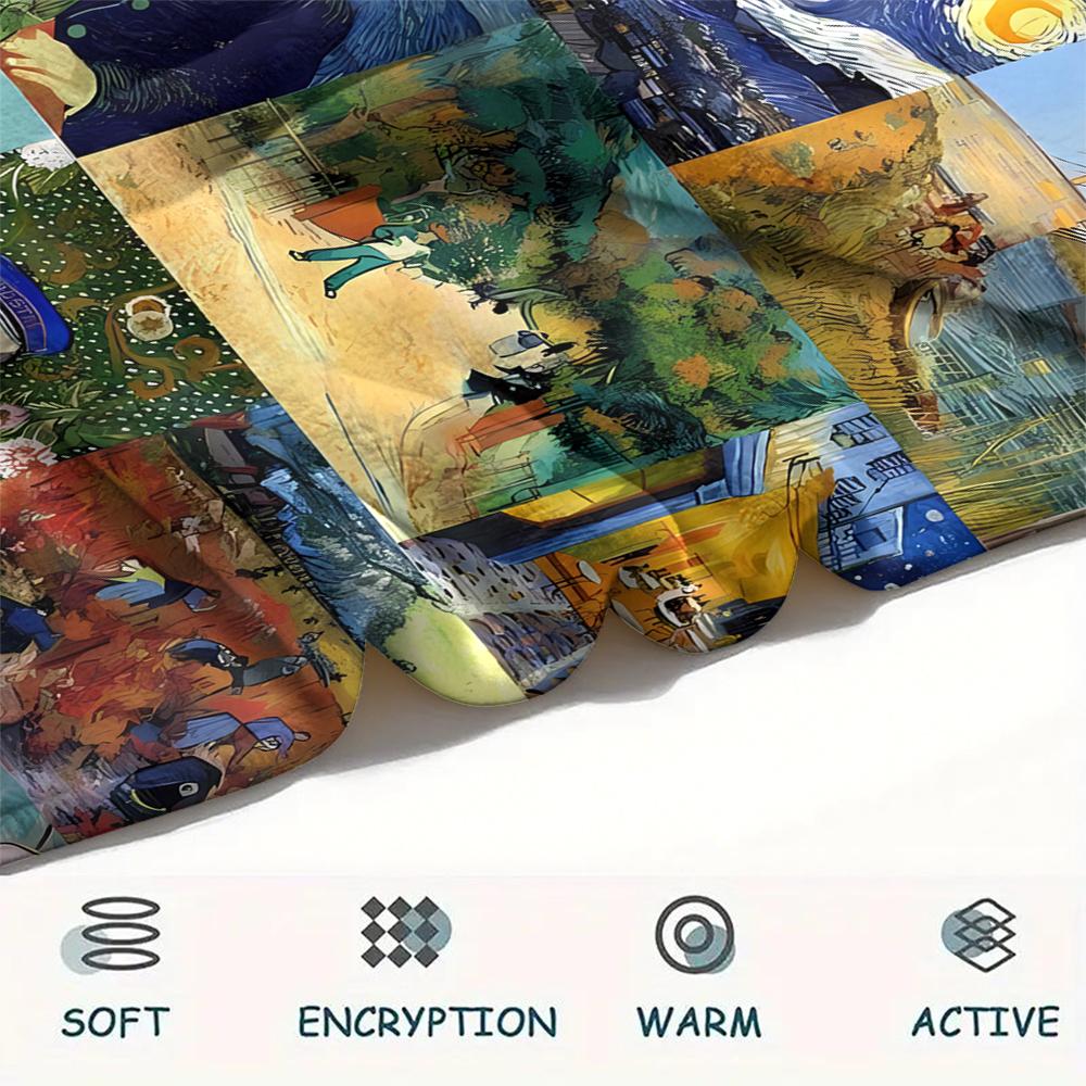1Pc Van Gogh Painting Print Flannel Blanket, High Quality Comfortable for All Seasons, Home Decor, Warmth and Comfort, Perfect for Christmas Gifts
