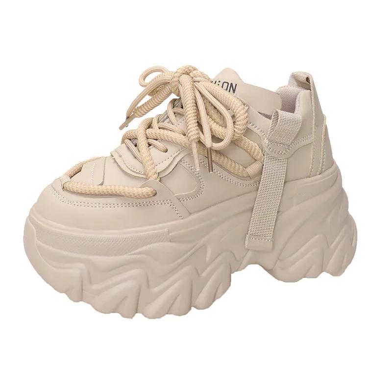 Módní podzimní dámské tenisky Nové prodyšné boty na vysoké platformě Dámské dámské vulkanizované ležérní robustní tenisky Zapatillas Mujer 8CM