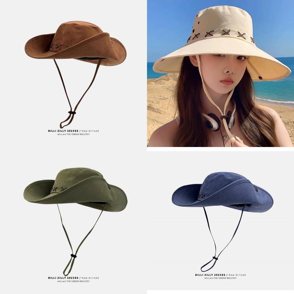 Western Cowboy Hat Women Sunshade With Breathable Mesh And Vintage Design For Travel