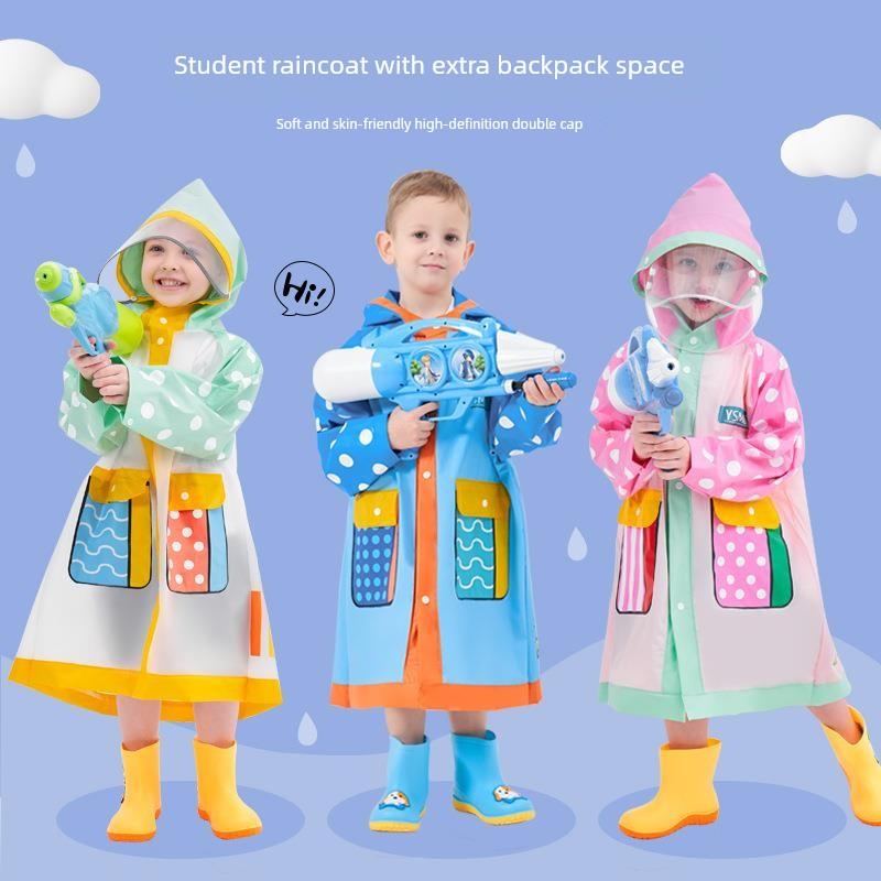Children's Raincoat, Full-Body Waterproof, Double Brim, Outdoor Use with Backpack Space, Suitable for Boys and Girls, Specifically Designed for