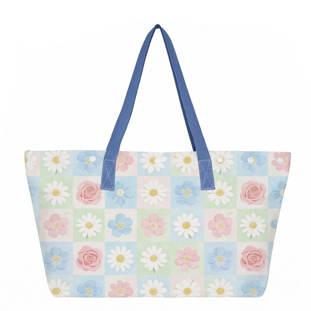 Floral Print Canvas Tote Bag Large Capacity Shopping Bag Eco Friendly Grocery Bag Portable Shoulder Bag Travel Beach Bag