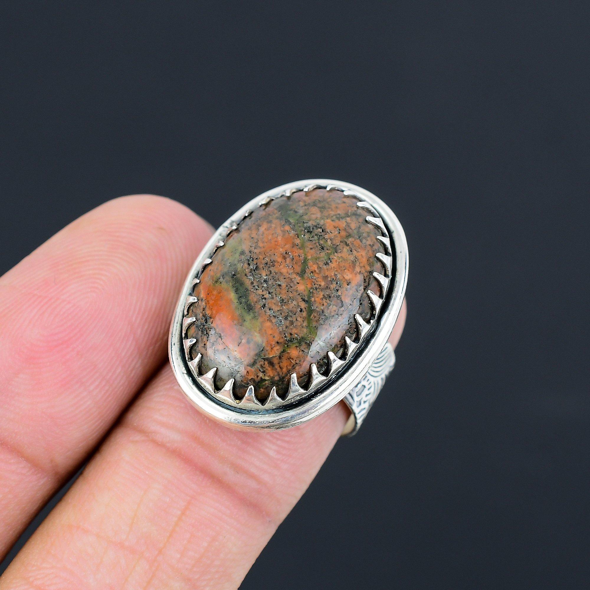 Friendship Day Sale Unakite Gemstone Stackable Ring Jewelry 925 Silver US 7.5 7.5