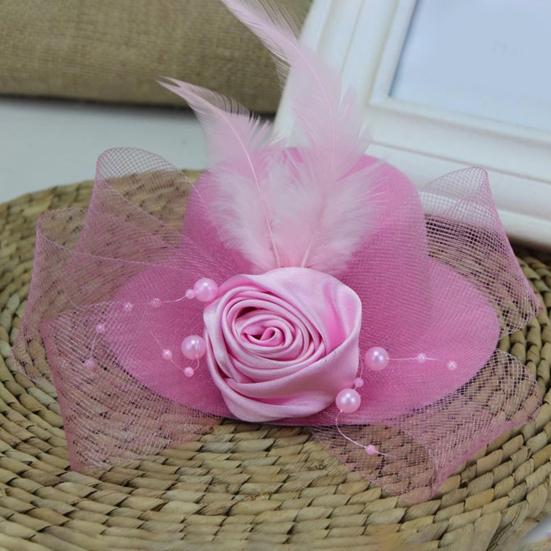 Retro Pillbox Hat Elegant Rose Hat with Feathers Mesh Bow 20s 50s Pillbox Hat for Kids Girls Stage Performances Theme Party Photo Props