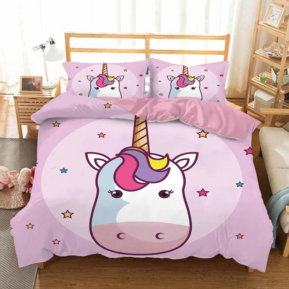 Unicorn Kids Girls Pink 3D Bedding Set Duvet Cover Sale Cartoon Bedcllothes Animal Printed Queen King Size Home Duvet Covers