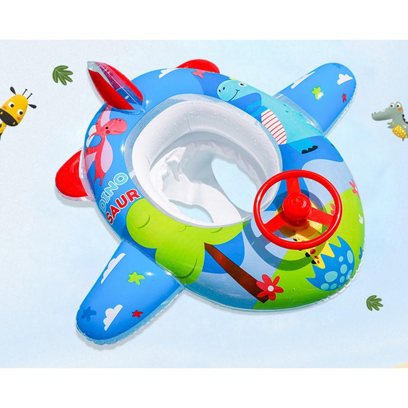 Eco-friendly Pvc Material Cartoon Inflatable Bottom Steering Wheel Boat For Children Swim Seat Ring Infant Toddler Aircraft Boat Float Ring