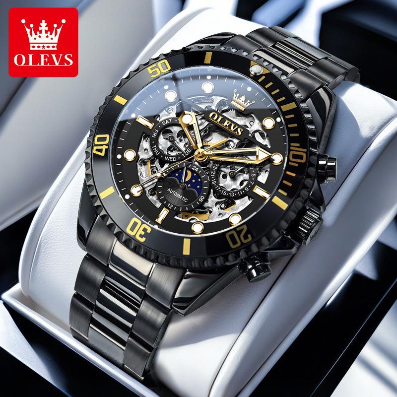 Oulisi Herren Automatikuhr - Lao-Stil, Wasserdicht, Multifunktionales Design