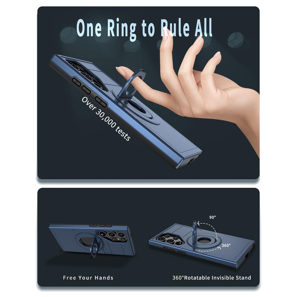 For Samsung Galaxy S24 Ultra Magnetic Case Ring Kickstand PC+TPU Phone Cover