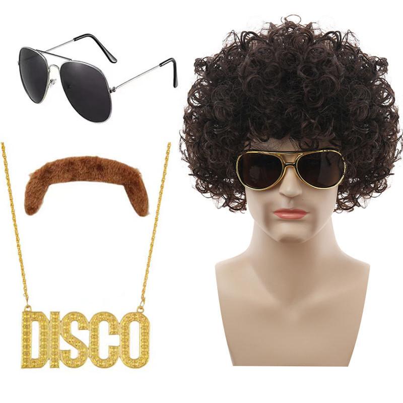 Stylish Punk Wig Set With Colorful Disco Glasses And Unique Necklace For Themed Parties
