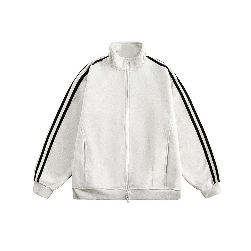 

Chao Lun Bu Men s Striped Zipper Hoodie - Korean Style Casual Baseball Jacket with Stand Collar for Spring/Autumn M білий/сірий колір