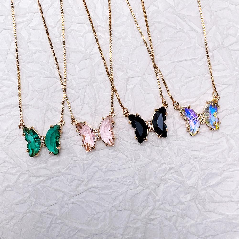 Dream Crystal Butterfly Necklace Gradual Change Glass Colored Treasure Pendant Collarbone Chain Female
