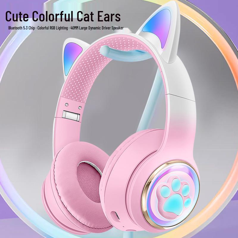 AKZ-62 Luminous Cat Ear Bluetooth Gaming Headset with Heavy Bass