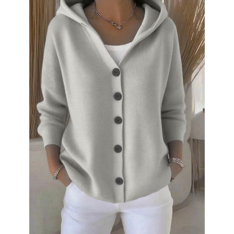 Women Solid Casual Hooded Knit Cardigan Fashion Sweater Coat For Autumn Winter