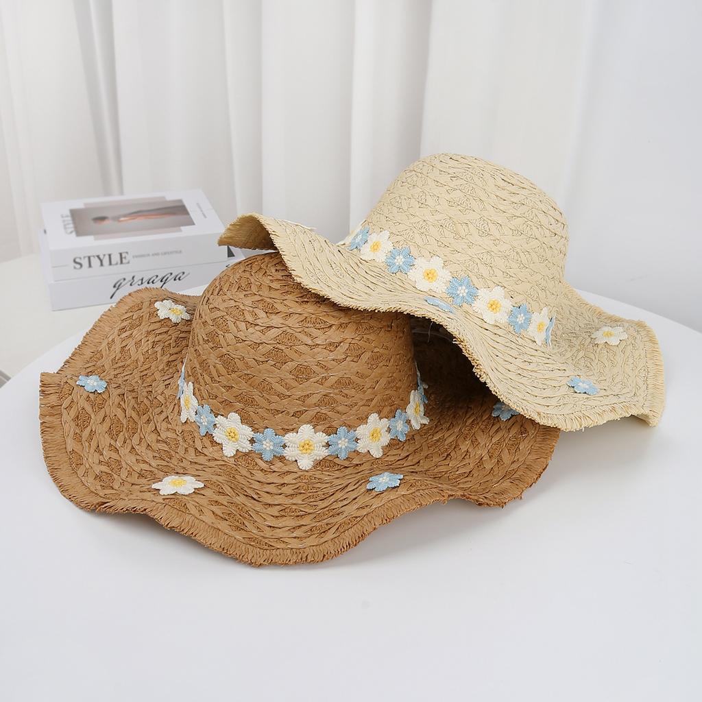 New Lafite straw hat hand-woven flower hat women's summer vacation seaside big eaves sun protection beach hat