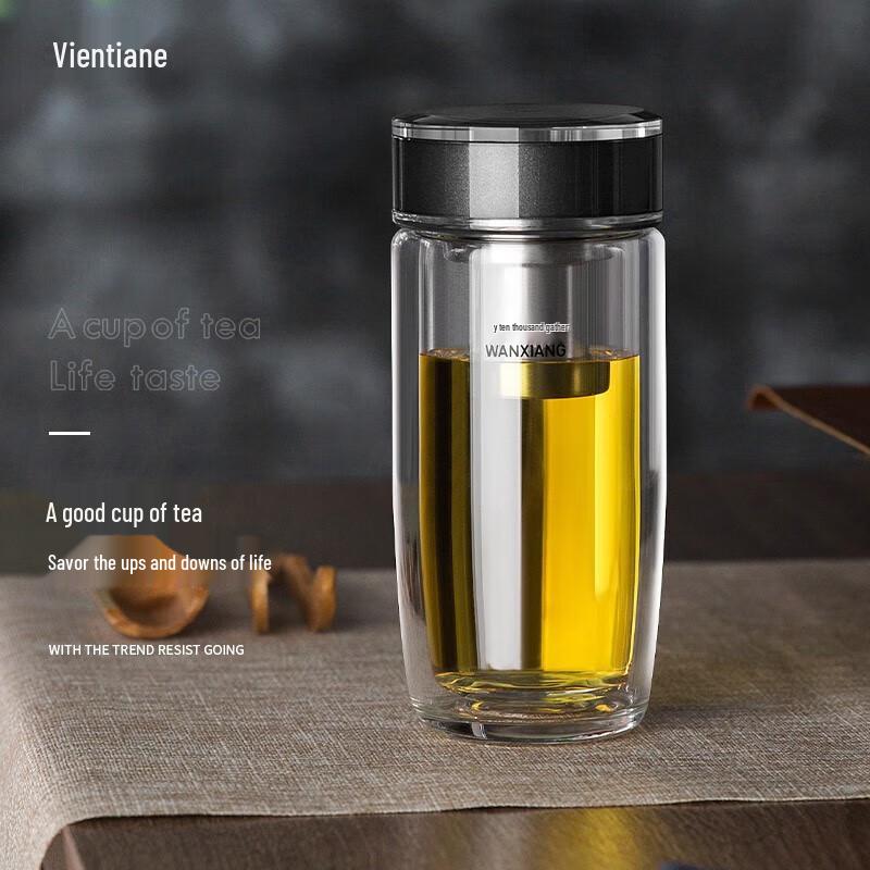 WANXIANG Double-Wall Portable Glass Tea Tumbler