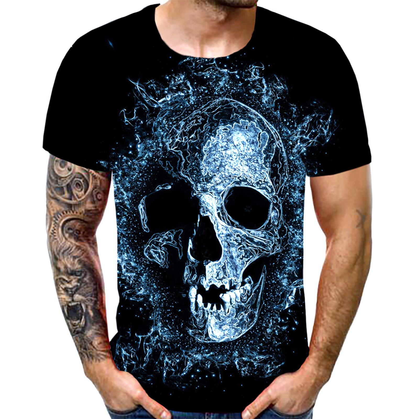 

Men s Fashion Casual Loose 3D Cool Printing Round Neck Pullover T-Shirt Top XXL